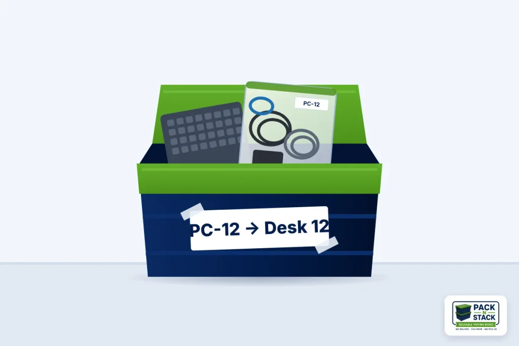 IT Relocation Checklist: How to Move Your Office Technology Without Downtime 1 Labeled moving crate with computer cables for an office IT move