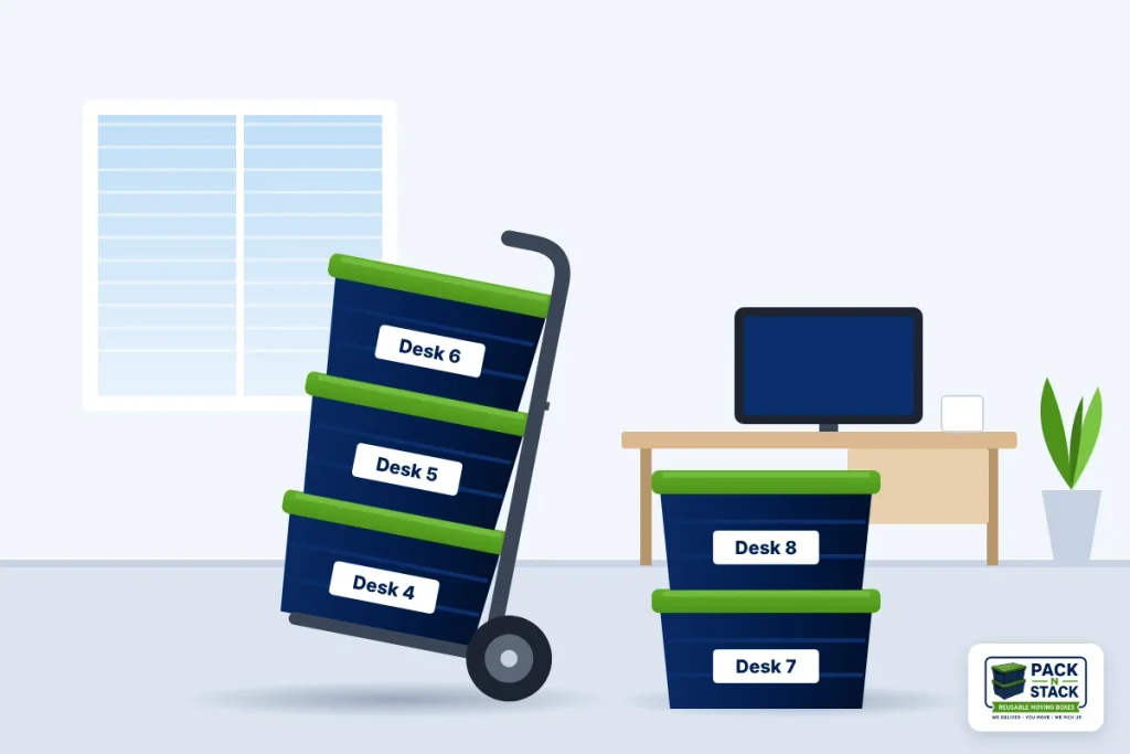 IT Relocation Checklist: How to Move Your Office Technology Without Downtime 2 Office moving crates on a dolly in Charlottesville